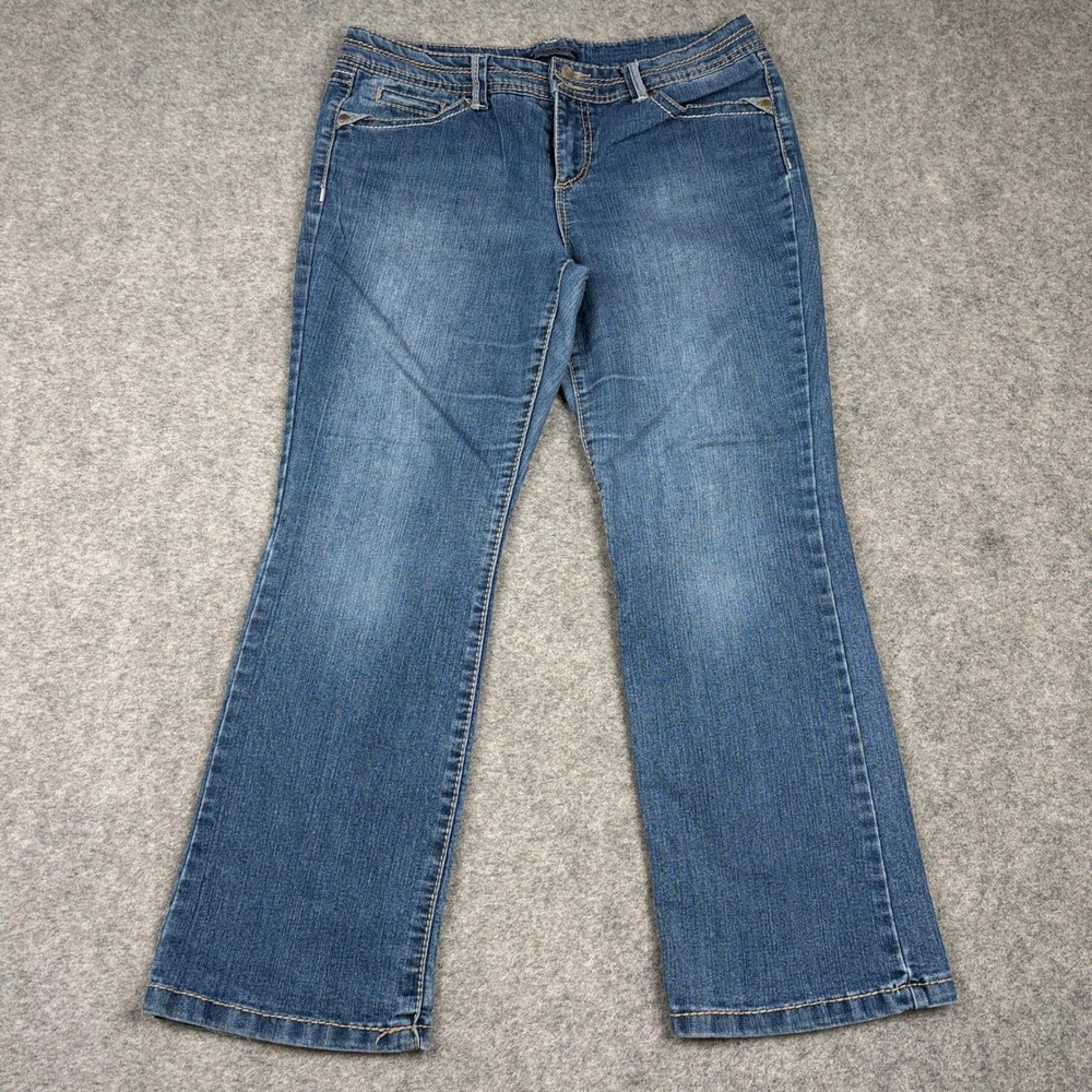 Y2K Bandolino‎ Jeans Womens 12P Blue Bootcut Embroidered Rhinestone Petite Flare